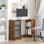 vidaXL Stôl so zásuvkou Dymová dub 100 x 40 x 75 cm Kompozitné drevo – Obrázok 4