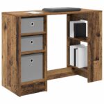vidaXL Stôl so zásuvkou Staré drevo 100 x 40 x 75 cm Kompozitné drevo – Obrázok 3