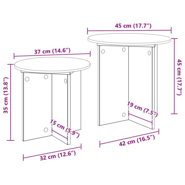 vidaXL Sada príručných stolíkov 2 pcs Údený Dub Konštruované drevo – Obrázok 7