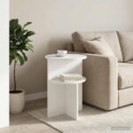 vidaXL Bočný stôl s úložiskom Biela s vysokým leskom Ø 39,5 x 55 cm – Obrázok 4