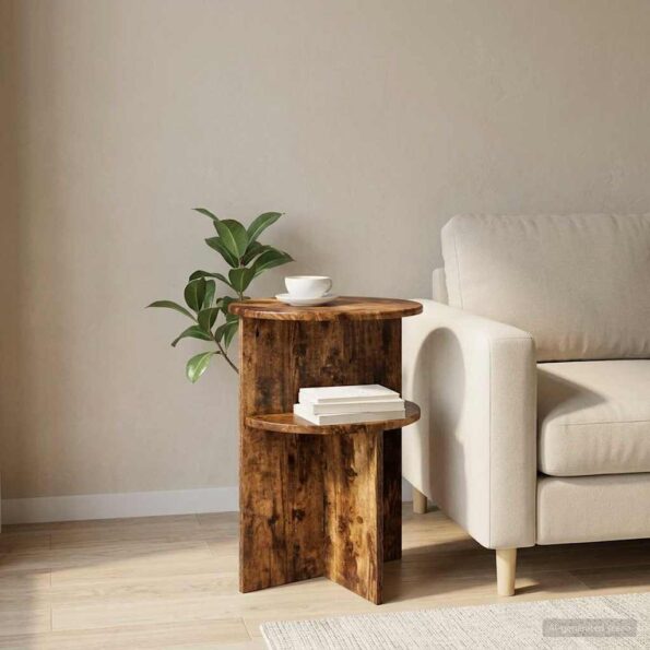 vidaXL Bočný stôl Dymový dub Ø 39,5 x 55 cm Kompozitné drevo – Obrázok 4