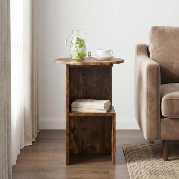 vidaXL Bočný stôl Dymový dub Ø 39,5 x 55 cm Kompozitné drevo – Obrázok 4