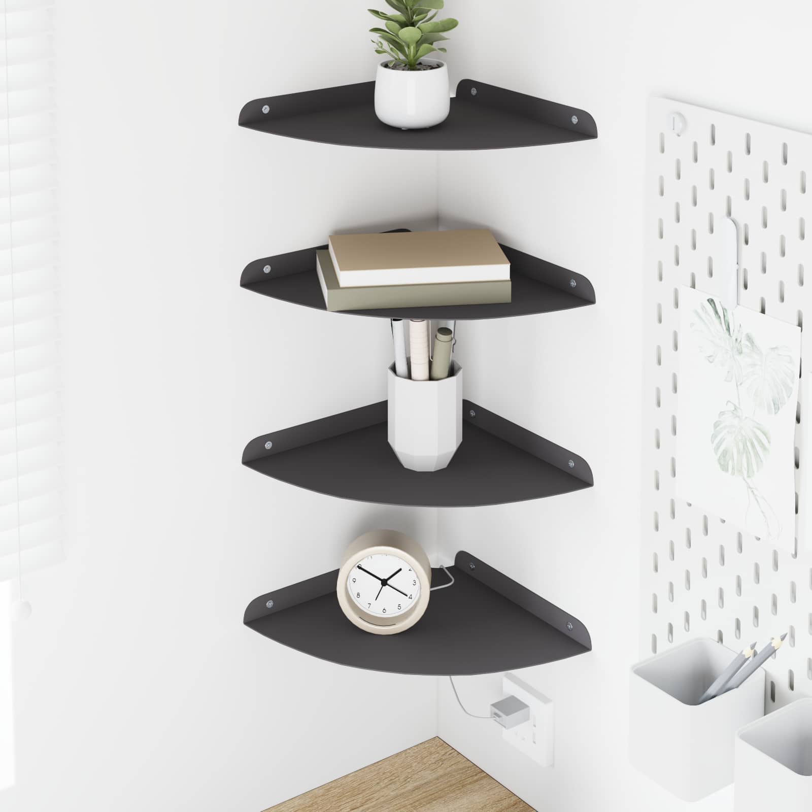 8004099_1.jpg vidaXL Závesná polica s poličkou 4 pcs Čierny 24 x 24 x 2 cm – Obrázok 1