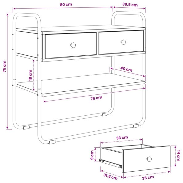 vidaXL Konzolový stôl Dymový dub 80 x 40 x 75 cm Kompozitné drevo – Obrázok 9