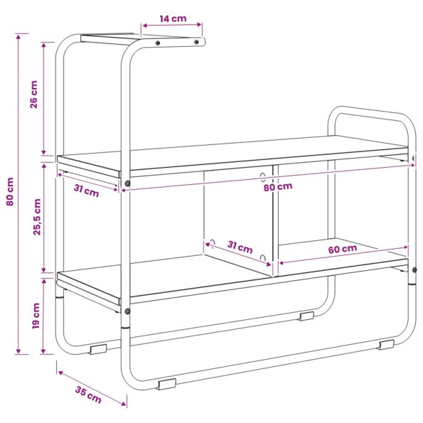 vidaXL Konzolový stôl Dymový dub 80 x 35 x 75 cm Kompozitné drevo – Obrázok 8