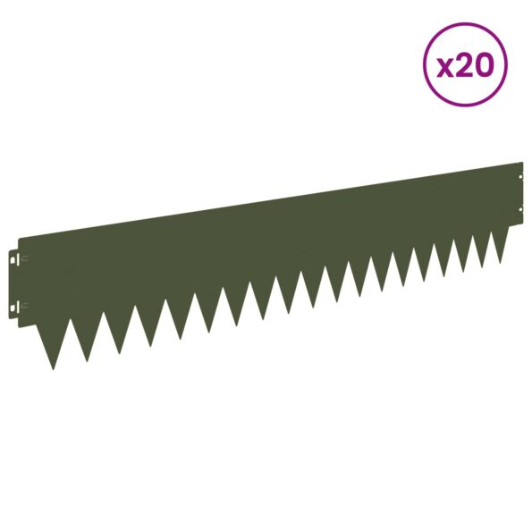vidaXL Obrubník trávnika 20 pcs 103 x 20 cm kov Olivovo zelená – Obrázok 3