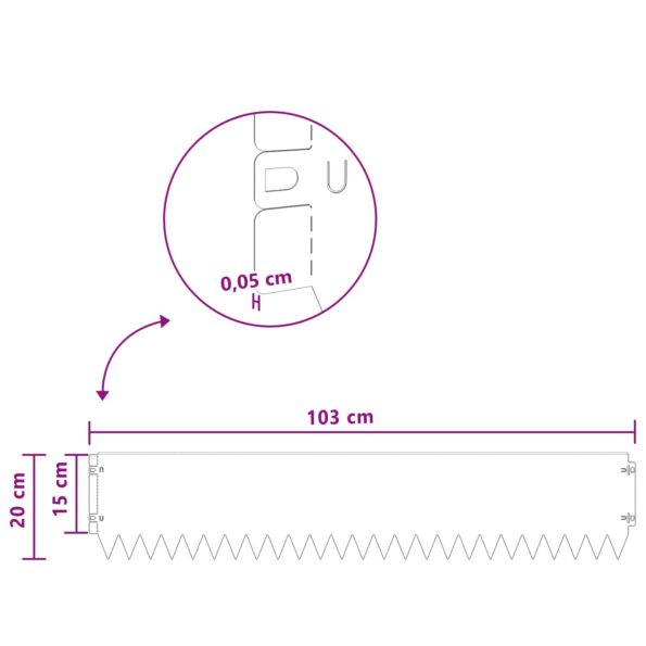 vidaXL Obrubník trávnika 10 pcs 103 x 20 cm Oceľ Biela – Obrázok 9