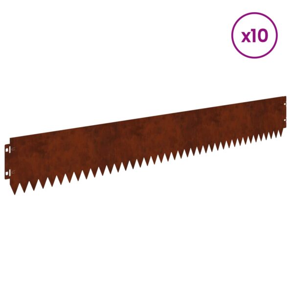 vidaXL Obrubník trávnika 10 pcs 103 x 15 cm Oceľ Hrdzavý – Obrázok 3