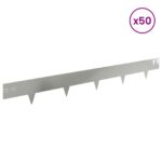 vidaXL Obrubník trávnika 50 pcs 100 x 12 cm Oceľ Strieborná – Obrázok 3