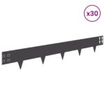 vidaXL Obrubník trávnika 30 pcs 100 x 15 cm Oceľ Čierna – Obrázok 3