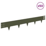 vidaXL Obrubník trávnika 50 pcs 100 x 15 cm Oceľ Olivovo zelená – Obrázok 3