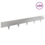 vidaXL Obrubník trávnika 30 pcs 100 x 15 cm Oceľ Strieborná – Obrázok 3