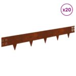 vidaXL Obrubník trávnika 20 pcs 100 x 15 cm Oceľ Hrdzavý – Obrázok 3