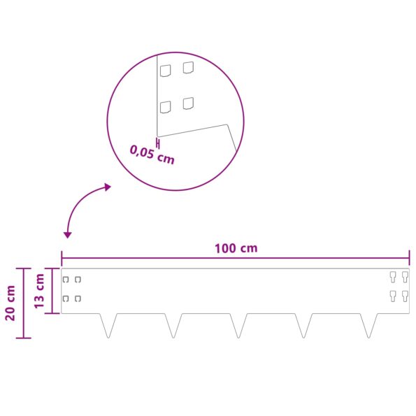 vidaXL Obrubník trávnika 50 pcs 100 x 20 cm Oceľ Antracitová – Obrázok 9