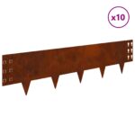 vidaXL Obrubník trávnika 10 pcs 100 x 25 cm Oceľ Hrdzavý – Obrázok 3