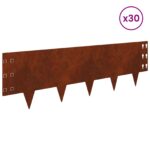 vidaXL Obrubník trávnika 30 pcs 100 x 30 cm Oceľ Hrdzavý – Obrázok 3
