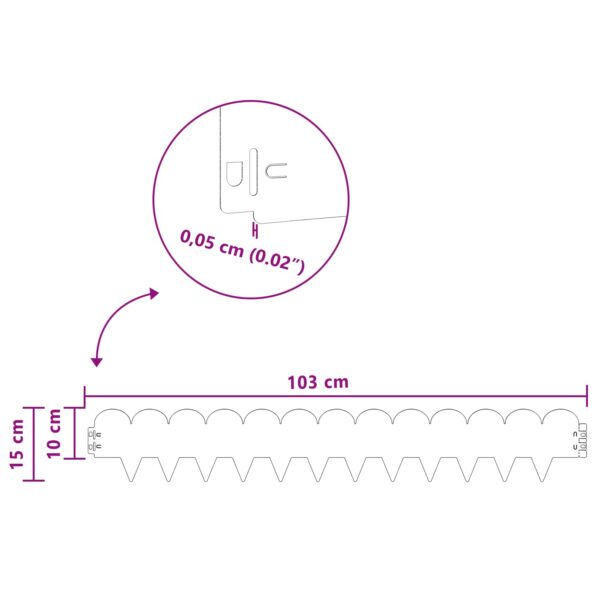 vidaXL Obrubník trávnika 50 pcs 103 x 15 cm Oceľ Hrdzavý – Obrázok 10