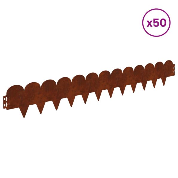 vidaXL Obrubník trávnika 50 pcs 103 x 15 cm Oceľ Hrdzavý – Obrázok 3