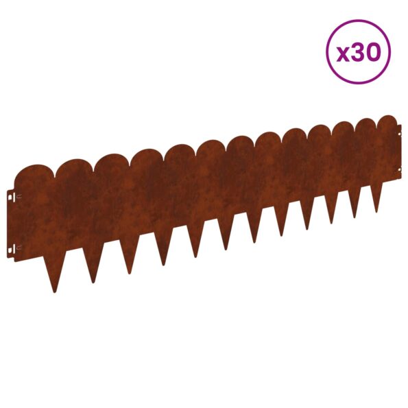 vidaXL Obrubník trávnika 30 pcs 103 x 25 cm Oceľ Hrdzavý – Obrázok 3