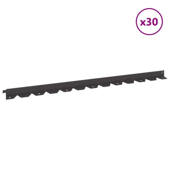 vidaXL Obrubník trávnika 30 pcs 102 x 4 x 4 cm Oceľ Čierna – Obrázok 3