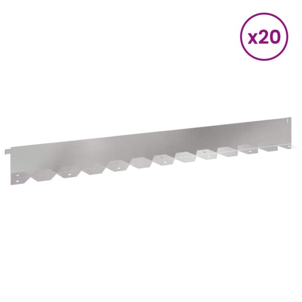 vidaXL Obrubník trávnika 20 pcs 102 x 10 x 4 cm Oceľ Strieborná – Obrázok 3