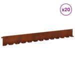 vidaXL Obrubník trávnika 20 pcs 102 x 10 x 4 cm Oceľ Hrdzavý – Obrázok 3