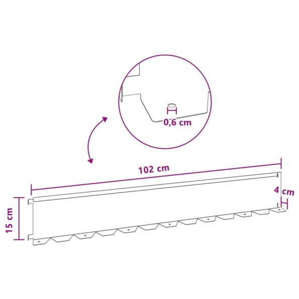vidaXL Obrubník trávnika 10 pcs 102 x 15 x 4 cm Oceľ Strieborná – Obrázok 10