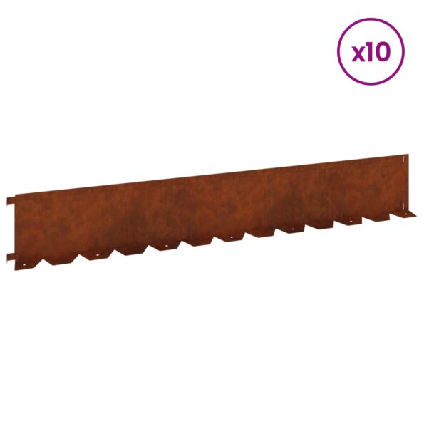 vidaXL Obrubník trávnika 10 pcs 102 x 15 x 4 cm Oceľ Hrdzavý – Obrázok 3