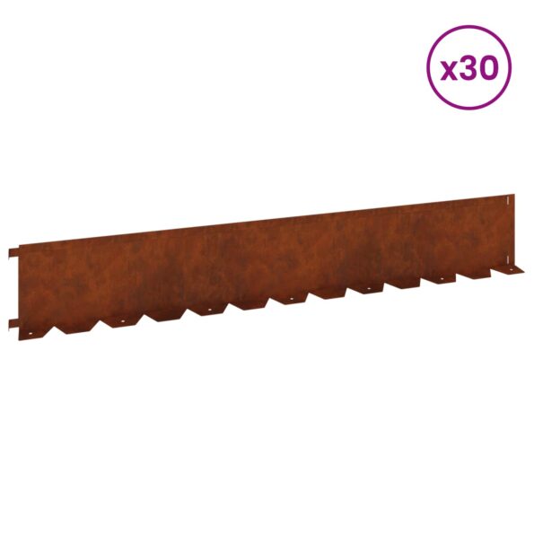 vidaXL Obrubník trávnika 30 pcs 102 x 15 x 4 cm Oceľ Hrdzavý – Obrázok 3
