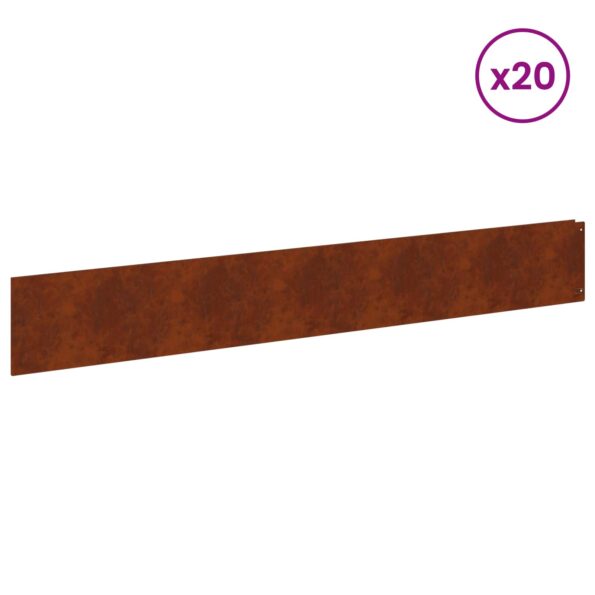 vidaXL Obrubník trávnika 20 pcs 100 x 15 cm Oceľ Hrdzavý – Obrázok 3