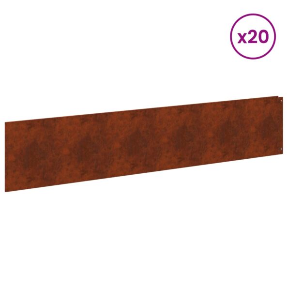 vidaXL Obrubník trávnika 20 pcs 100 x 22 cm Oceľ Hrdzavý – Obrázok 3