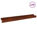 vidaXL Obrubník trávnika 10 pcs 100 x 10 x 8 cm Oceľ Hrdzavý – Obrázok 3