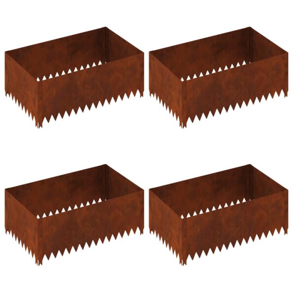 vidaXL Obrubník trávnika 4 pcs 100 x 60 x 35 cm Oceľ Hrdzavý – Obrázok 2
