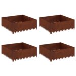 vidaXL Obrubník trávnika 4 pcs 100 x 100 x 35 cm Oceľ Hrdzavý – Obrázok 2