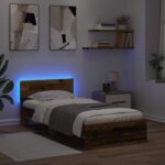vidaXL Posteľový rám s LED Staré drevo 80 x 200 cm Kompozitné drevo – Obrázok 3