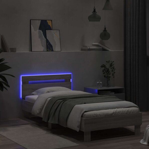 vidaXL Posteľový rám s LED Sivý Sonoma 80 x 200 cm Kompozitné drevo – Obrázok 3