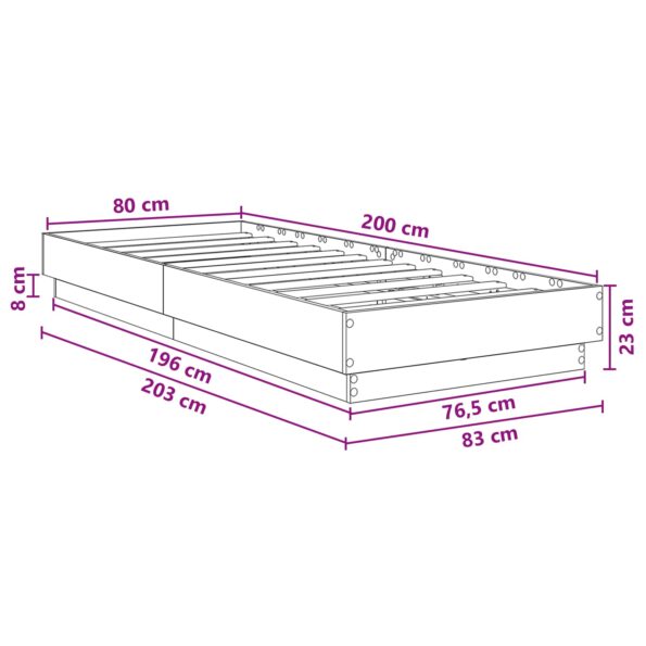 vidaXL Posteľový rám s LED Sivý Sonoma 80 x 200 cm Kompozitné drevo – Obrázok 9