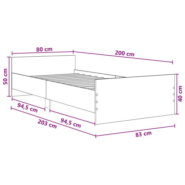 vidaXL Rám postele s čelom Dymový dub 80 x 200 cm Kompozitné drevo – Obrázok 8
