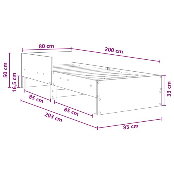 vidaXL Rám postele s čelom Sivý Sonoma 80 x 200 cm Kompozitné drevo – Obrázok 8