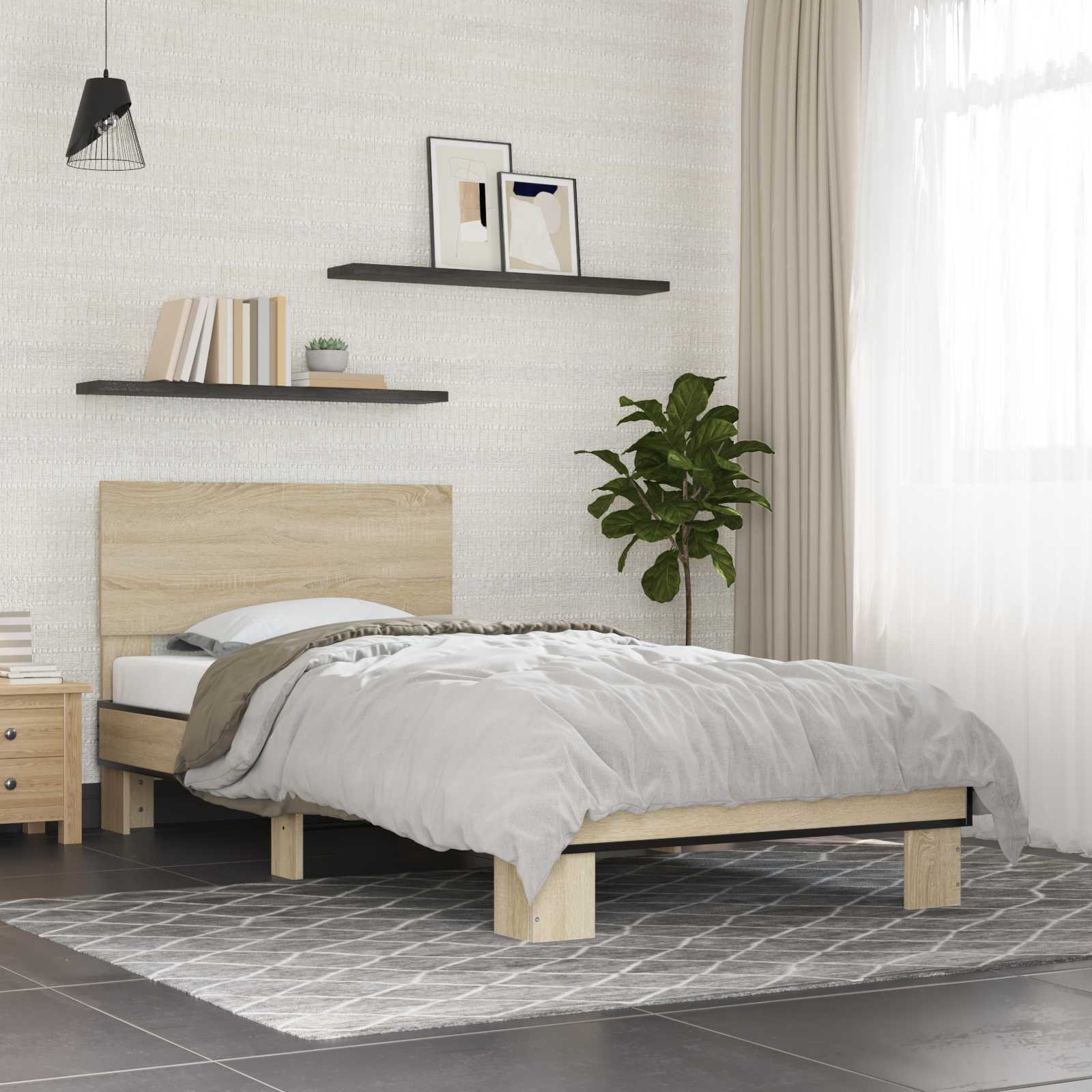 8009083_1.jpg vidaXL Rám postele s čelom Dub sonoma 80 x 200 cm Kompozitné drevo – Obrázok 1