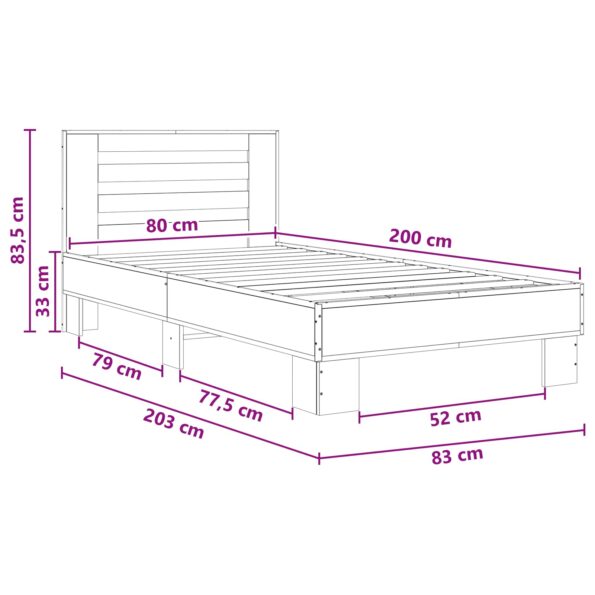 vidaXL Rám postele s čelom Dymový dub 80 x 200 cm Kompozitné drevo – Obrázok 8