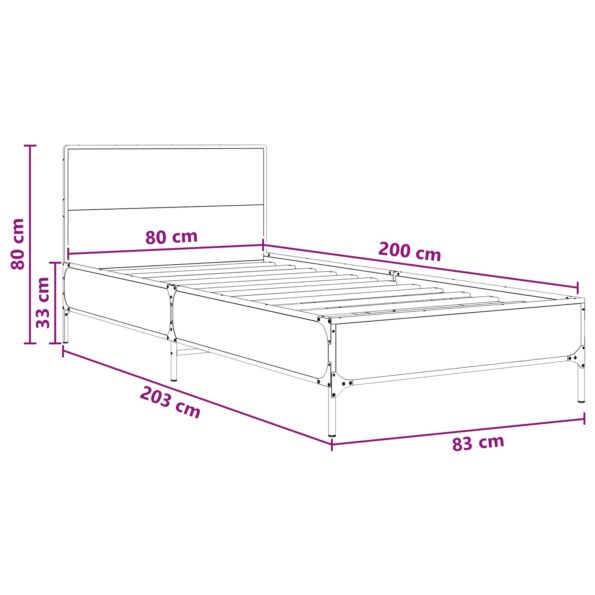 vidaXL Rám postele s čelom Dymový dub 80 x 200 cm Kompozitné drevo – Obrázok 8