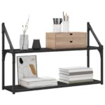 vidaXL Stenná polica Nástenná montáž Čierny dub 80 x 21 x 51 cm kov PB – Obrázok 2
