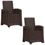 vidaXL Záhradné kreslo s funkciou sklápania - vzhľad ratan 2 pcs Hnedá – Obrázok 2