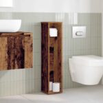 vidaXL Kúpeľňová skrinka s držiakom na rolky, staré drevo 20,5x20x90 cm – Obrázok 3