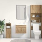 vidaXL Kúpeľňová skrinka pod umývadlo, dubový drevený remeselník, 60x38,5x46 cm, imitácia dreva – Obrázok 3