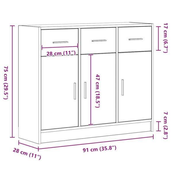 vidaXL Komoda, čierny dub, 91x28x75 cm, imitácia dreva – Obrázok 13