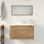 vidaXL Kúpeľňová skrinka pod umývadlo, dubový drevený remeselník, 80x38,5x48 cm, imitácia dreva – Obrázok 3
