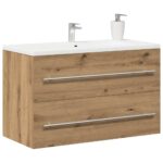 vidaXL Kúpeľňová skrinka pod umývadlo, dubový drevený remeselník, 80x38,5x48 cm, imitácia dreva – Obrázok 4