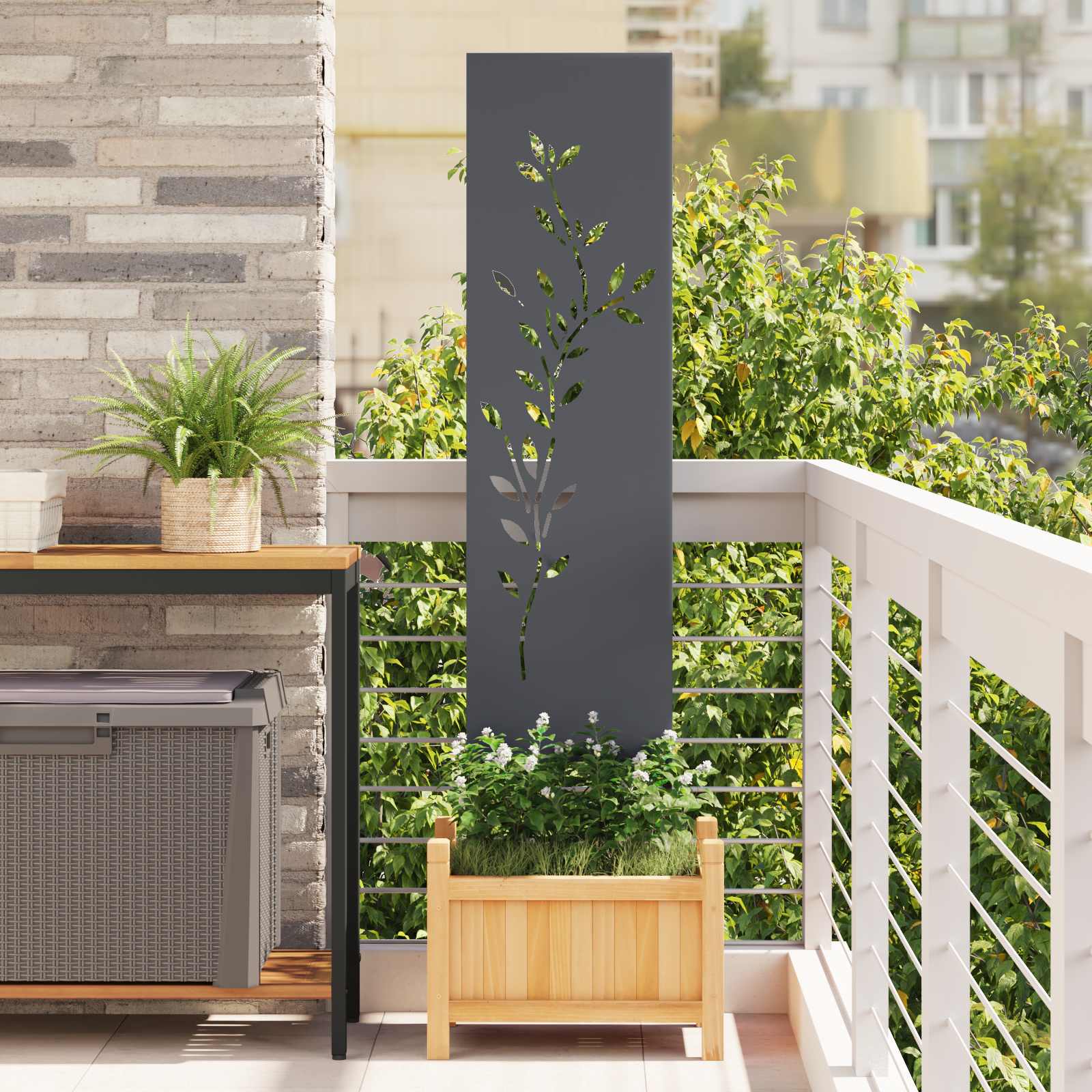 876254_1.jpg vidaXL Záhradná clona na súkromie Kvetinový Antracit 32 x 140 cm – Obrázok 1
